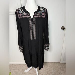 Nurture Black Dress with Colorful Floral Embroidery size L